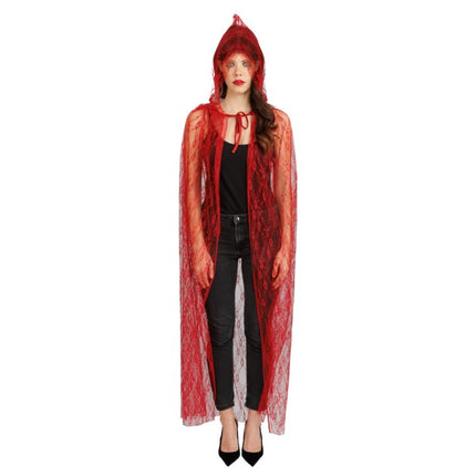 Kanten Cape Rood Met Capuchon