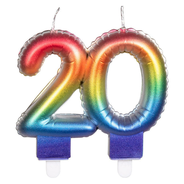Regenboog Kaars 20 Jaar 8cm van Boland koop je bij Partywinkel