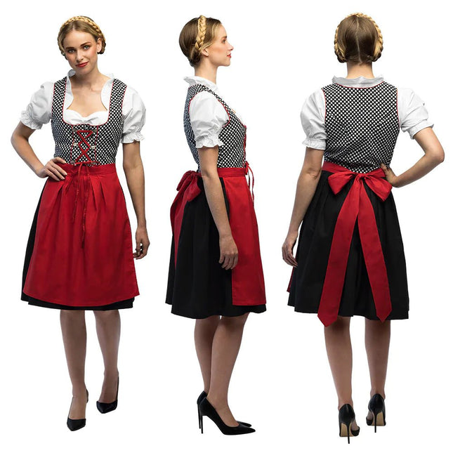 Rode Dirndl Jurk Oktoberfest Grijs Frau van Boland koop je bij Partywinkel