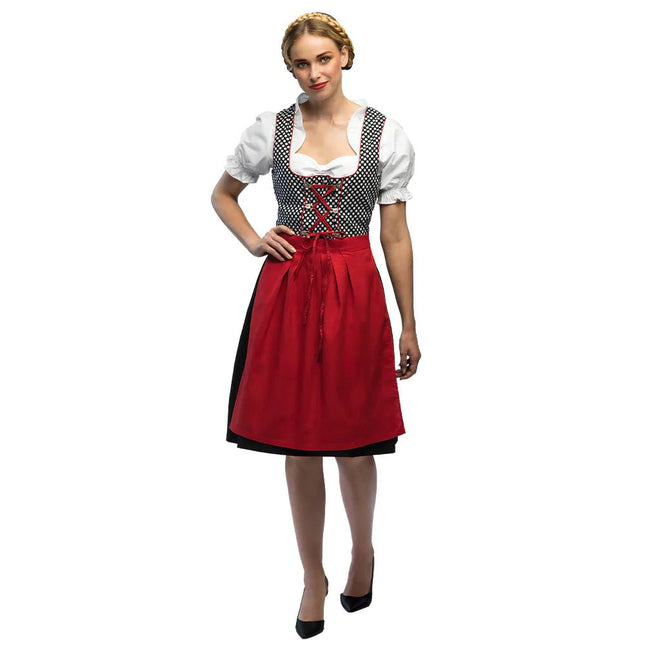Rode Dirndl Jurk Oktoberfest Grijs Frau van Boland koop je bij Partywinkel