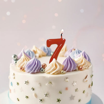 Rode Kaars 7 Jaar 5,5cm van Fiestas Guirca koop je bij Partywinkel