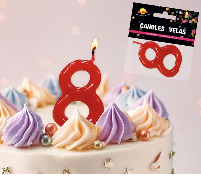 Rode Kaars 8 Jaar 5,5cm van Fiestas Guirca koop je bij Partywinkel
