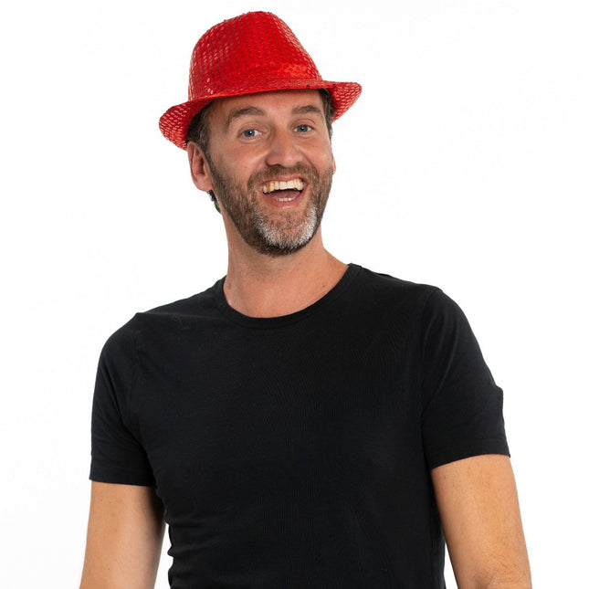 Rood Hoed Pailletten Met Licht van Partychimp koop je bij Partywinkel