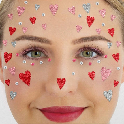 Rood Roze Nep Tattoos Gezicht Glitter Hartjes van VDV Benefit koop je bij Partywinkel