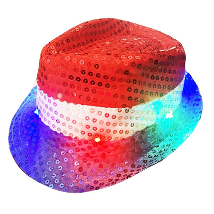 Rood Wit Blauwe Hoed Pailletten Met Licht van Partychimp koop je bij Partywinkel