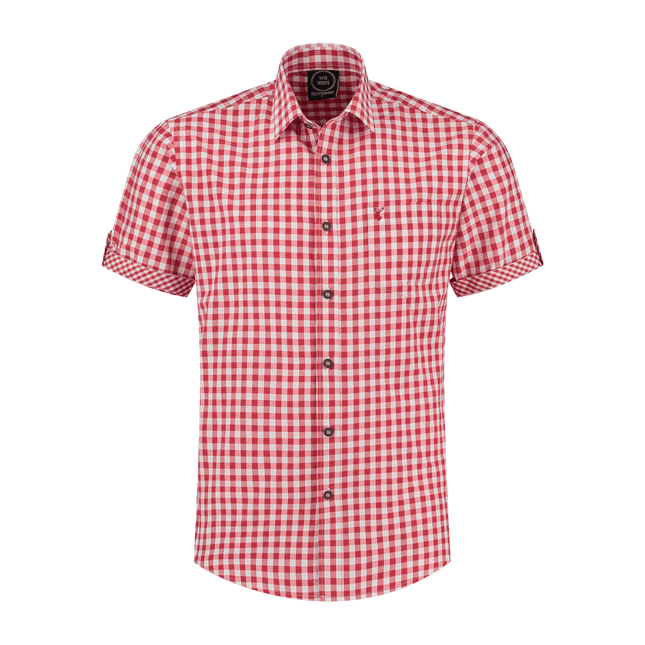 Rood Witte Blouse Heren Korte Mouw Geruit van Haus Huberts koop je bij Partywinkel