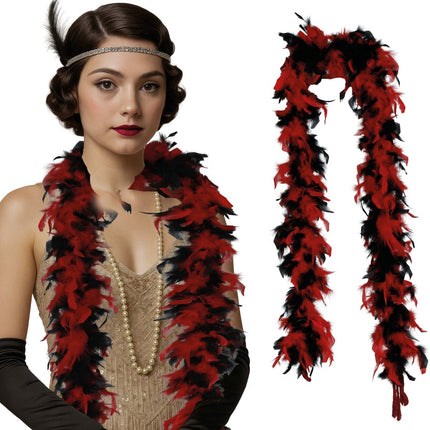 Rood Zwarte Boa Veren 80gr van Fiestas Guirca koop je bij Partywinkel