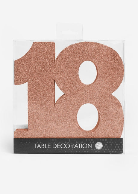 Rose Goud Tafeldecoratie Cijfer 18 Glitter 20,5cm van WeFiesta koop je bij Partywinkel