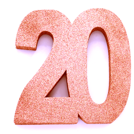 Rose Goud Tafeldecoratie Cijfer 20 Glitter 20,5cm van WeFiesta koop je bij Partywinkel