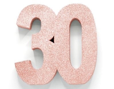 Rose Goud Tafeldecoratie Cijfer 30 Glitter 20,5cm van WeFiesta koop je bij Partywinkel