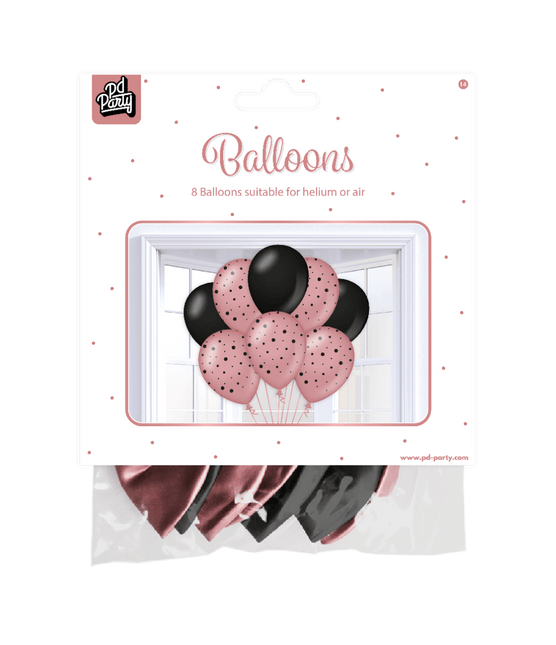 Rose Goud Zwarte Ballonnen 30cm 6st van Paper Dreams koop je bij Partywinkel