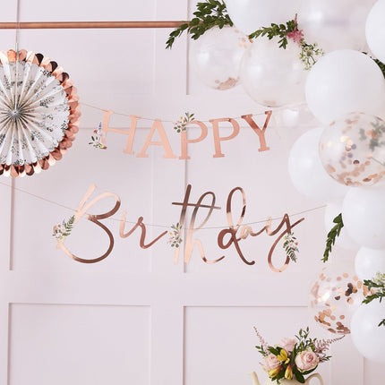 Rose Gouden Happy Birthday Letterslinger 2m van Ginger Ray koop je bij Partywinkel