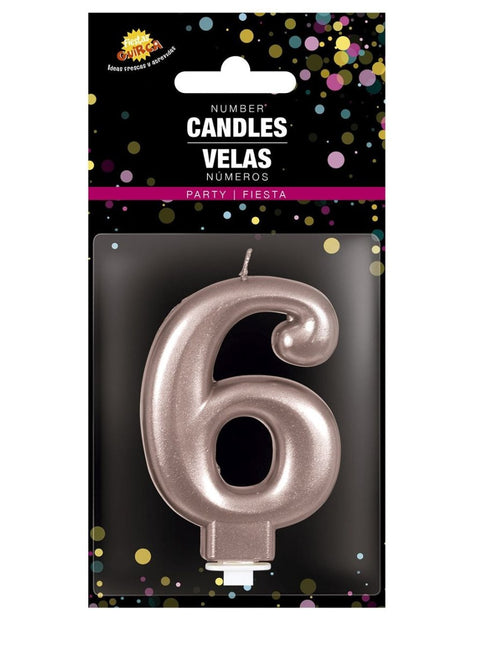Rose Gouden Kaars 6 Jaar 8cm van Fiestas Guirca koop je bij Partywinkel