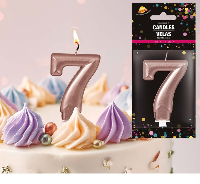 Rose Gouden Kaars 7 Jaar 8cm van Fiestas Guirca koop je bij Partywinkel
