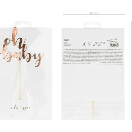 Rose Gouden Taarttopper Oh Baby 25cm van Partydeco koop je bij Partywinkel