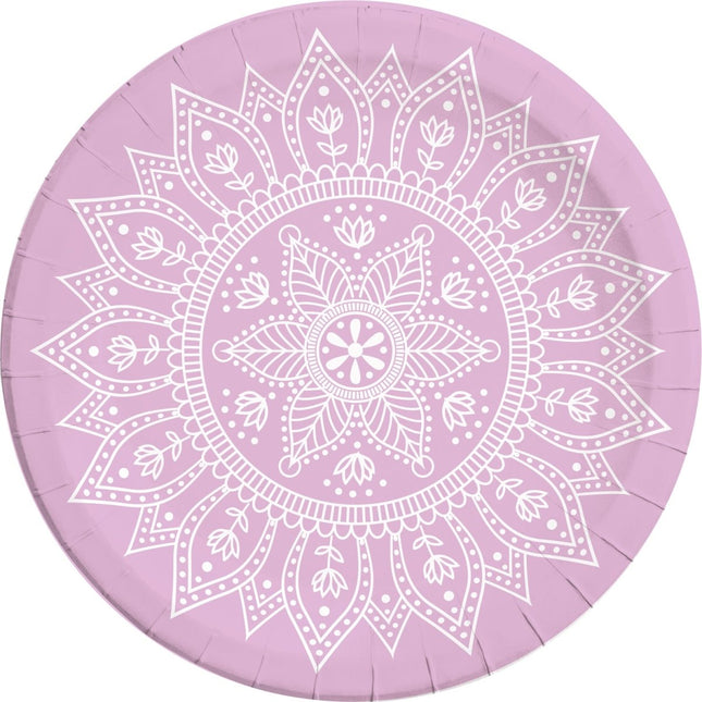 Roze Borden Mandala 23cm 8st van Procos koop je bij Partywinkel