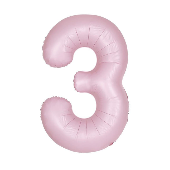Roze Cijfer Ballon 3 Jaar Matte 86cm van Unique koop je bij Partywinkel