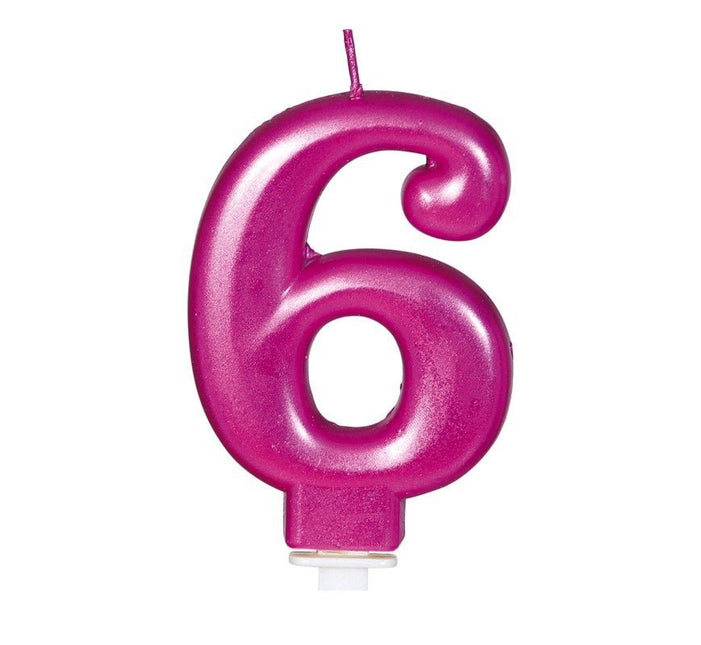 Roze Kaars 6 Jaar Metallic 8cm van Fiestas Guirca koop je bij Partywinkel