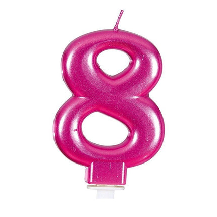 Roze Kaars 8 Jaar Metallic 8cm van Fiestas Guirca koop je bij Partywinkel
