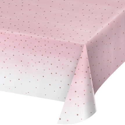 Roze Tafelkleed Stippen Plastic 2,59m van Creative Converting koop je bij Partywinkel