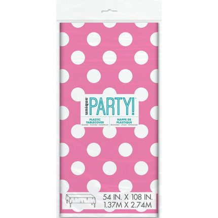 Roze Tafelkleed Witte Stippen 2,74m van Unique koop je bij Partywinkel