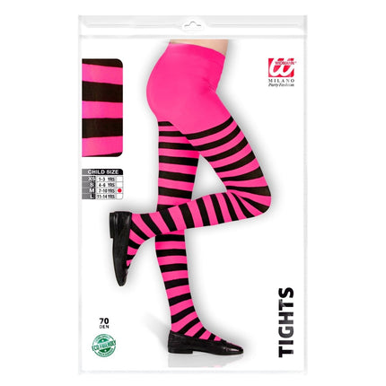 Roze Zwarte Panty Kind Gestreept van Widmann koop je bij Partywinkel