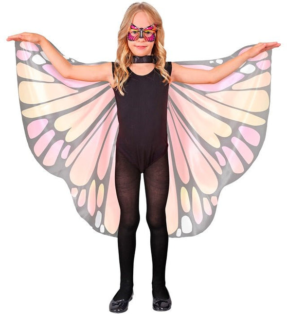 Roze/Oker Vlindervleugels En Oogmasker Kind van Widmann koop je bij Partywinkel