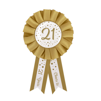 Rozet 21 Jaar Goud Wit 14cm van Paper Dreams koop je bij Partywinkel