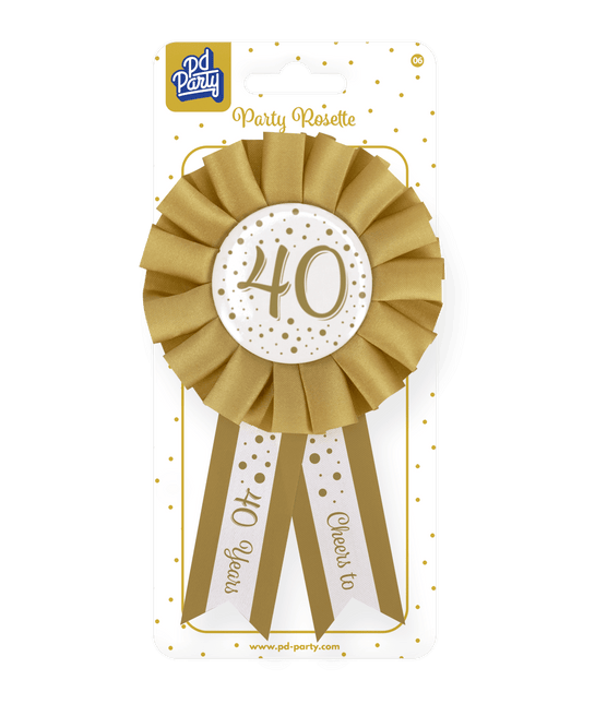 Rozet 40 Jaar Goud Wit 14cm van Paper Dreams koop je bij Partywinkel
