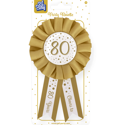 Rozet 80 Jaar Goud Wit 14cm van Paper Dreams koop je bij Partywinkel