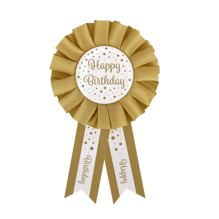 Rozet Happy Birthday Goud Wit 14cm van Paper Dreams koop je bij Partywinkel