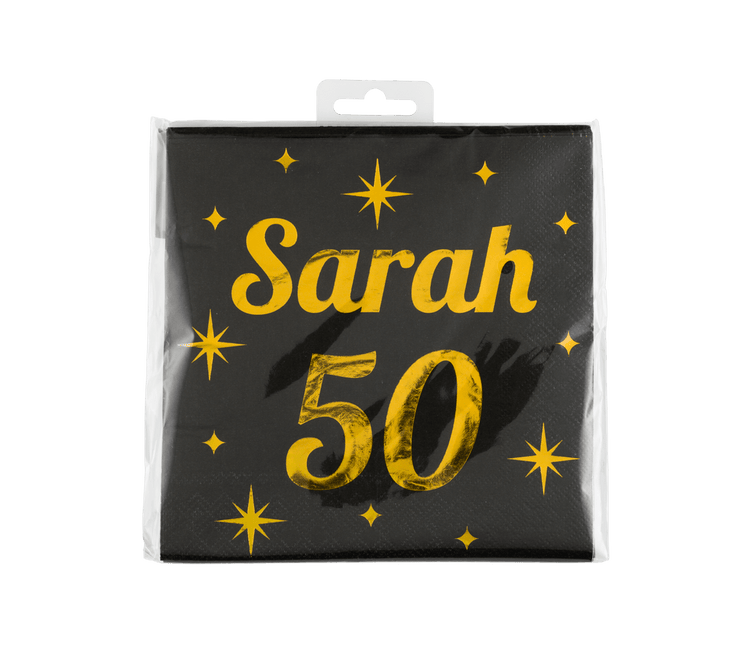 Sarah Servetten Zwart Goud 50 Jaar 19cm 16st van Paper Dreams koop je bij Partywinkel