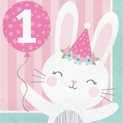 Servetten 1 Jaar Konijn 33cm 16st van Creative Converting koop je bij Partywinkel