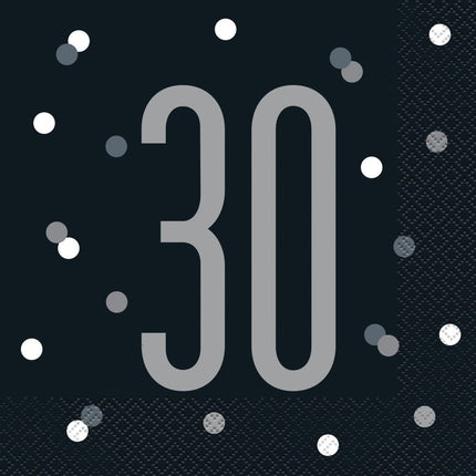 Servetten 30 Jaar Zwart 33cm 16st van Unique koop je bij Partywinkel