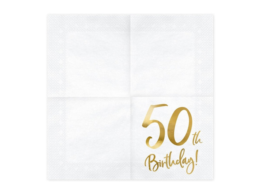Servetten 50 Jaar Wit 33cm 20st van Partydeco koop je bij Partywinkel