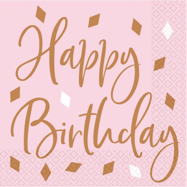 Servetten Happy Birthday Rose Goud 33cm 16st van Riethmueller koop je bij Partywinkel
