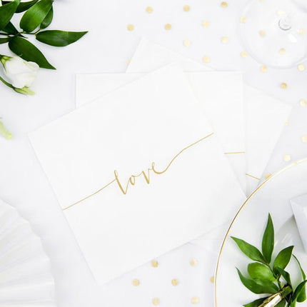 Servetten Love Goud 33cm 20st van Partydeco koop je bij Partywinkel