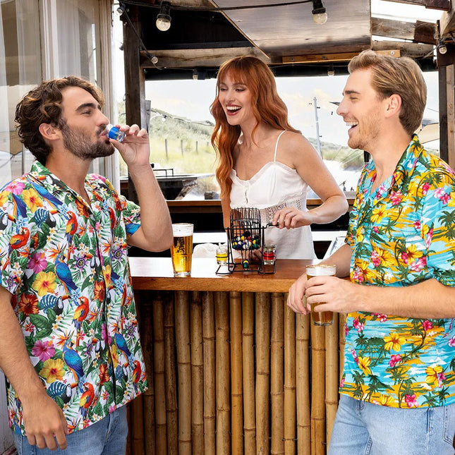 Set drankspel Bingo shots (metalen bingo rad, 48 balletjes, 6 glazen shotglaasjes) van Boland koop je bij Partywinkel