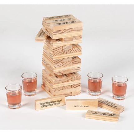 Set drankspel Drinking tower (4 glazen shotglaasjes, 54 houten blokken) van Boland koop je bij Partywinkel