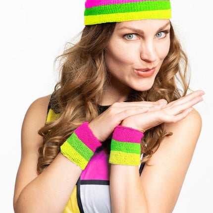 Set Hoofdband/Polsbandjes Neon Multicolour - 6 Pack van Partychimp koop je bij Partywinkel