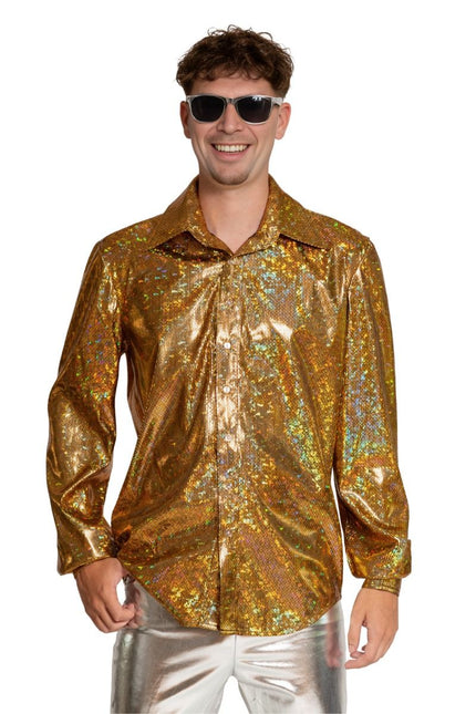 Shiny Disco Shirt Goud van Partychimp koop je bij Partywinkel
