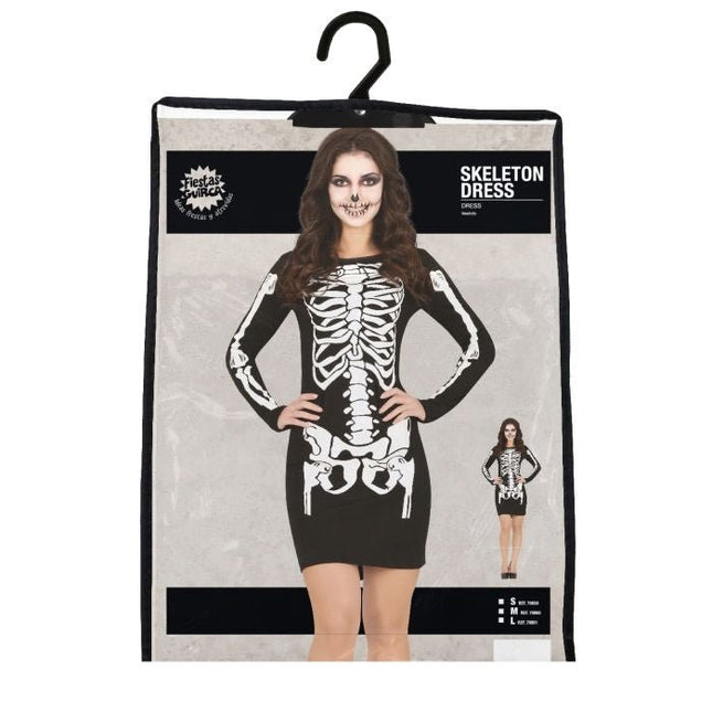 Skelet Halloween Jurk Dames Zwart Rood van Fiestas Guirca koop je bij Partywinkel