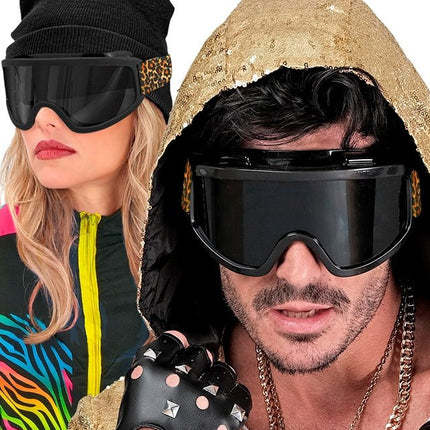 Ski Bril 80s Zwart Luipaardprint van Widmann koop je bij Partywinkel