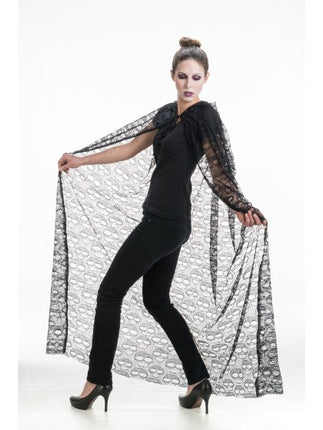 Schedel Cape Met Capuchon Zwart 145cm