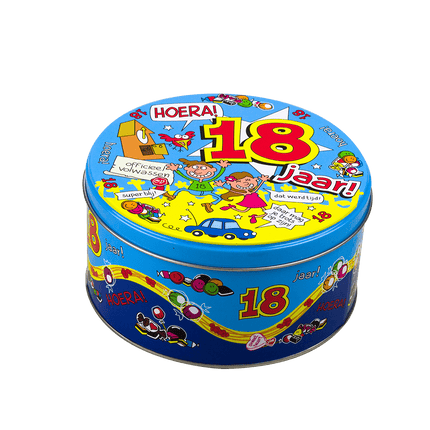 Snoeptrommel 18 Jaar 14cm van Paper Dreams koop je bij Partywinkel