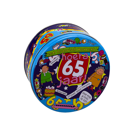 Snoeptrommel 65 Jaar 14cm van Paper Dreams koop je bij Partywinkel