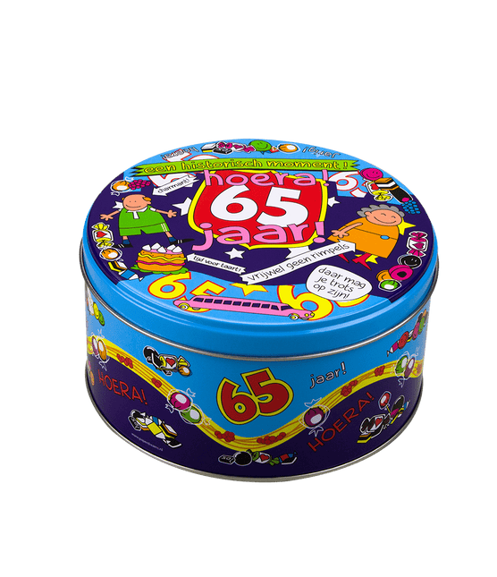 Snoeptrommel 65 Jaar 14cm van Paper Dreams koop je bij Partywinkel