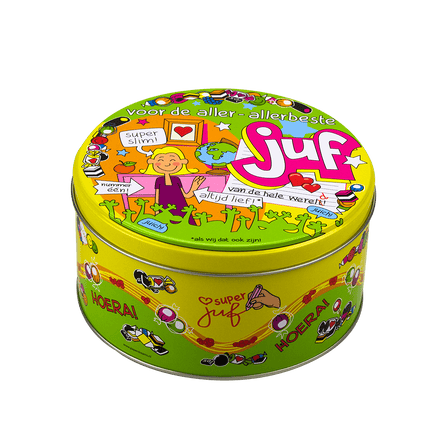 Snoeptrommel Juf 14cm van Paper Dreams koop je bij Partywinkel