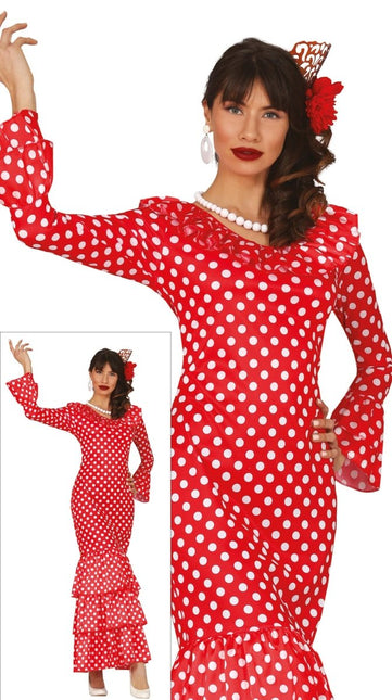 Spaanse Jurk Flamenco Witte Stippen van Fiestas Guirca koop je bij Partywinkel