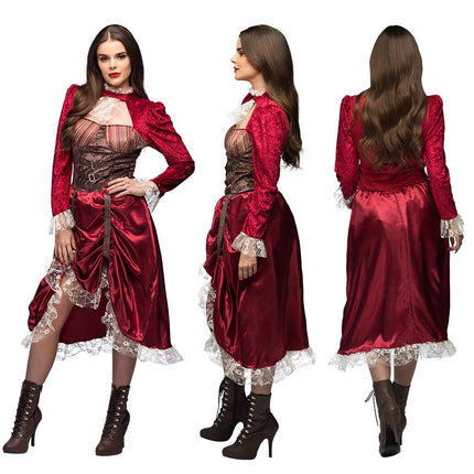 Steampunk Jurk Rood Dames van Boland koop je bij Partywinkel